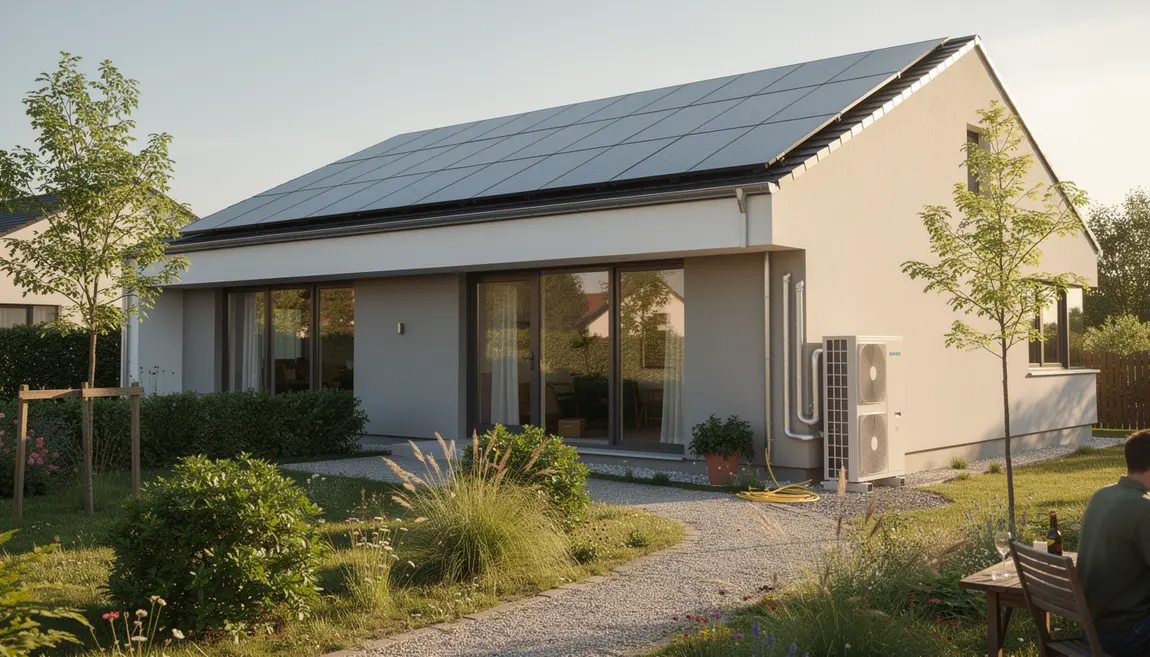 Vue maison moderne pompe à chaleur efficacité énergétique