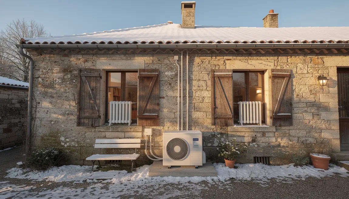 Maison ancienne pompe à chaleur radiateurs fonte