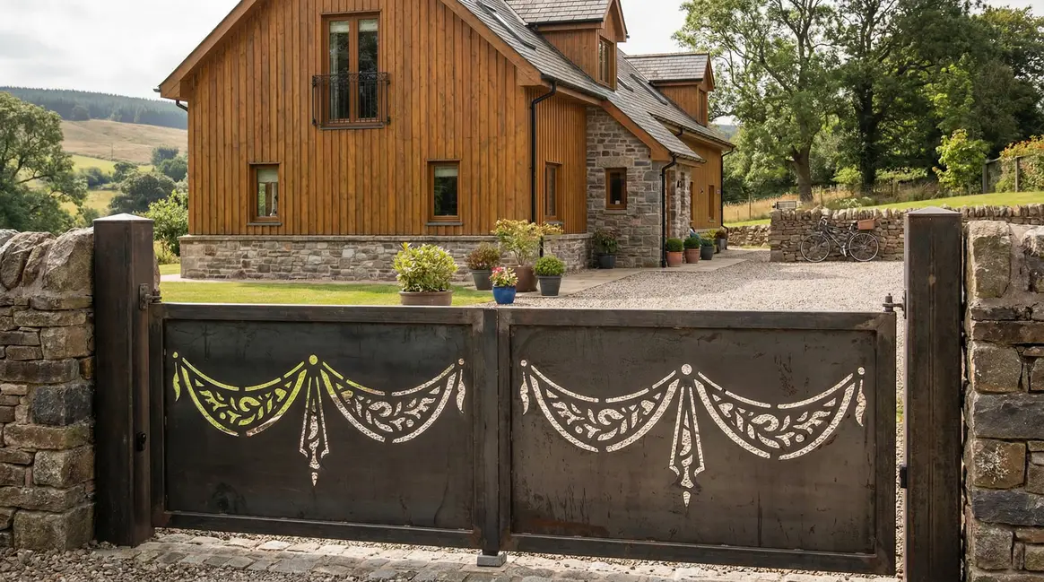 Portail festonné métal en zone résidentielle
