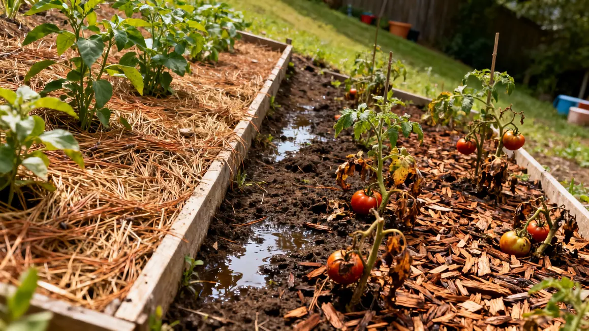Potager massifs paille de pin vs ecorce sur terrain en pente