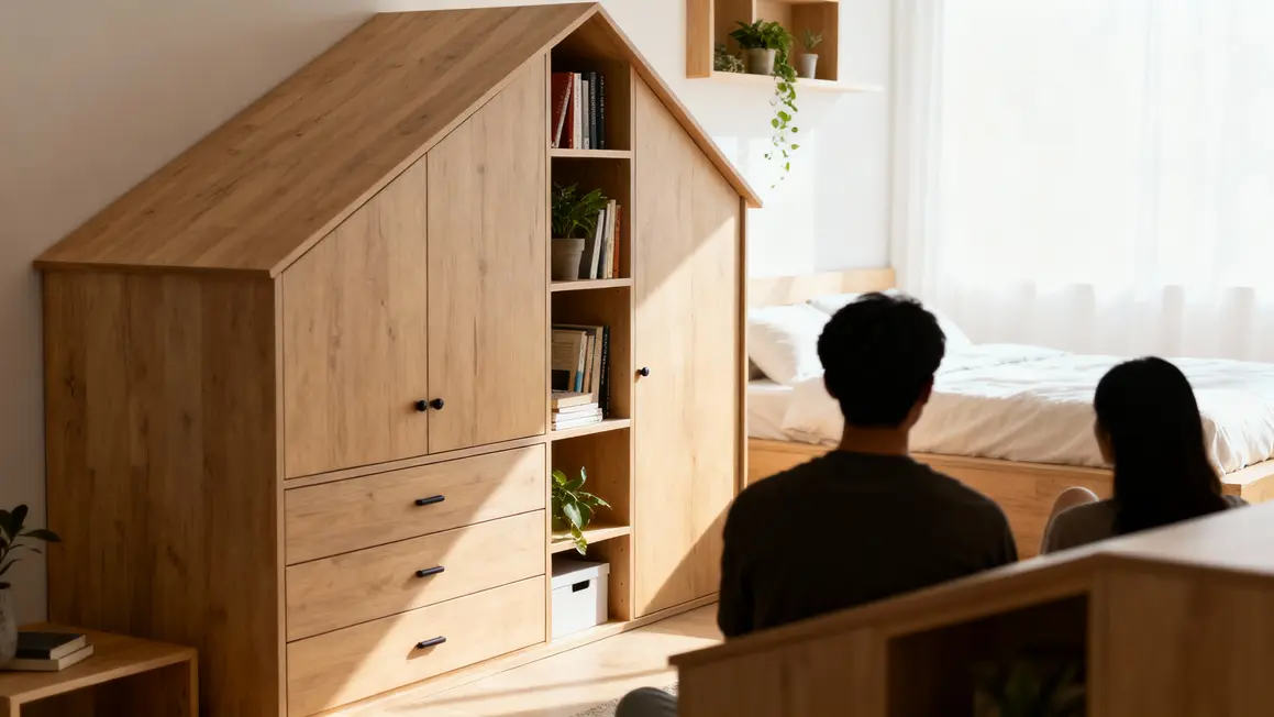 rangement intégré combles placards sur mesure bois clair