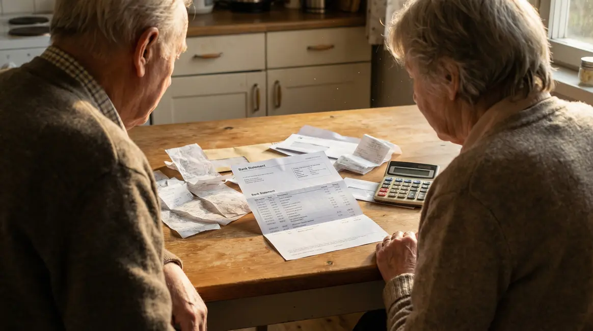 relevé bancaire retraité ambiance sérieuse calculatrice pension csg