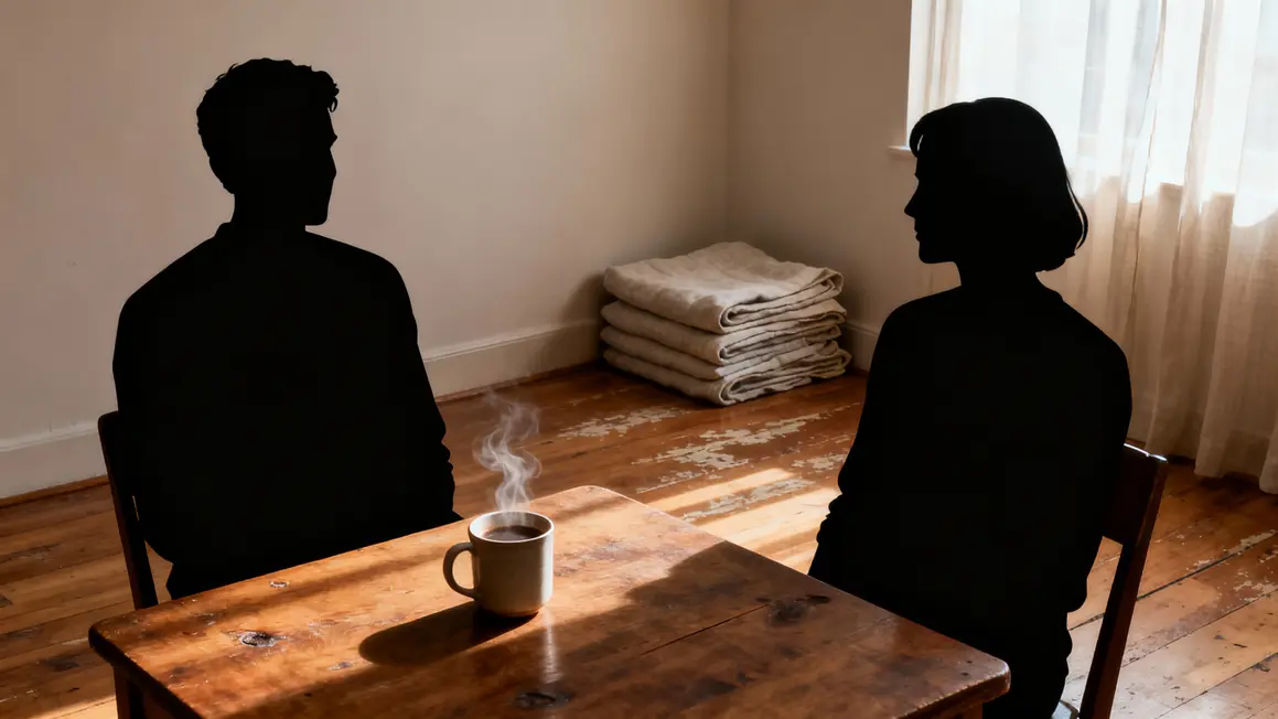 Deux personnes table boisson chaude appartement simple Vannes