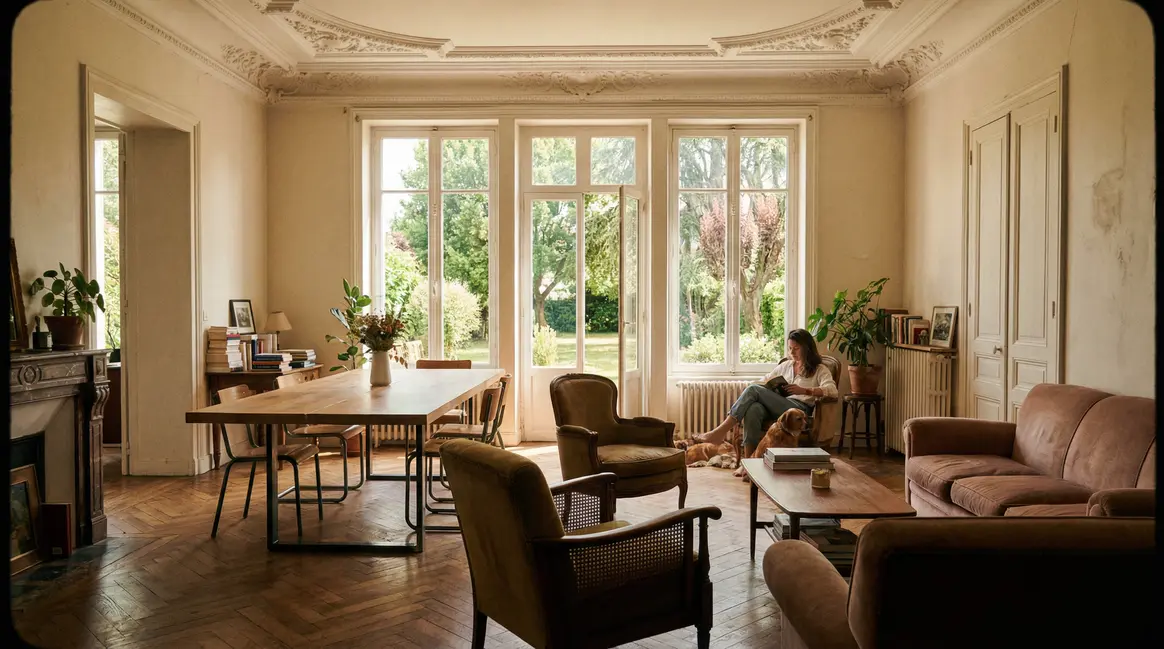 Salon rénové à Agen, mélange contemporain et ancien