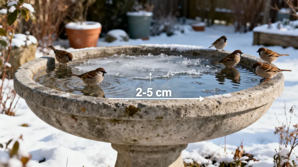 passereaux boivent saladier pierre jardin hiver
