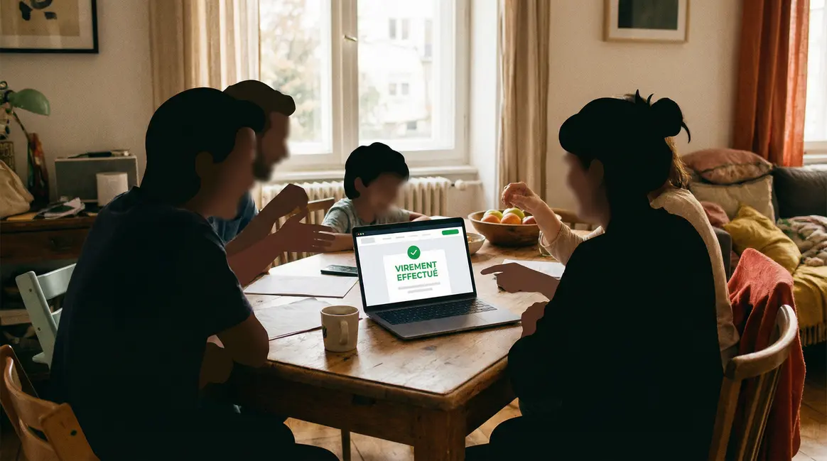 Famille recevant avance fiscale 2024 sur ordinateur