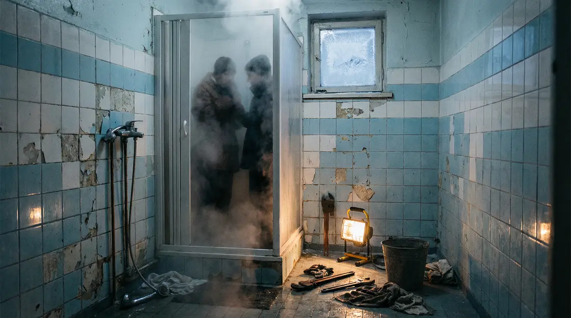 Ambiance réparation mitigeur salle de bain hiver
