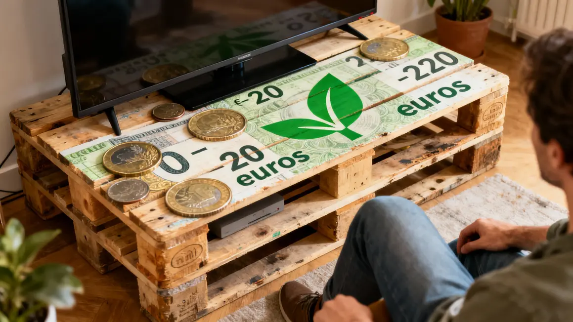 Support TV en palettes recyclées personnalisé, prix bas, écologique