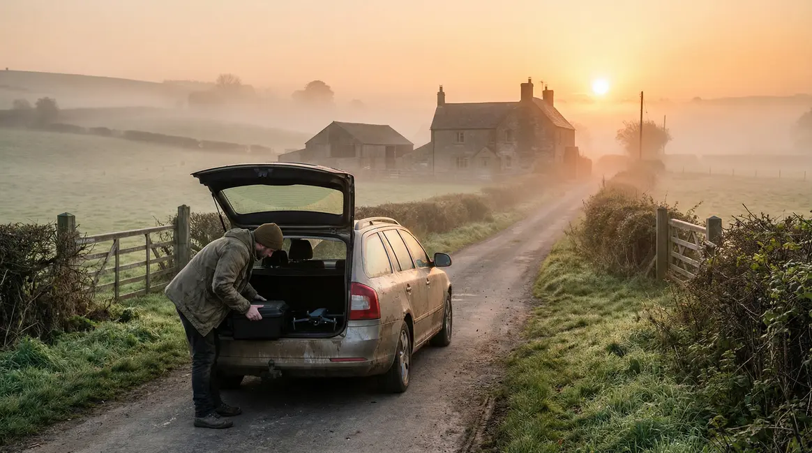 Tournage équipé à l’aube en campagne auvergnate
