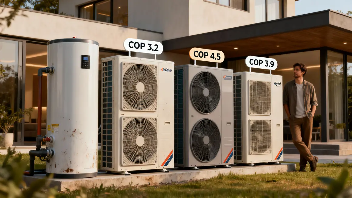 alignement pompes a chaleur air eau geothermique hybride air air COP