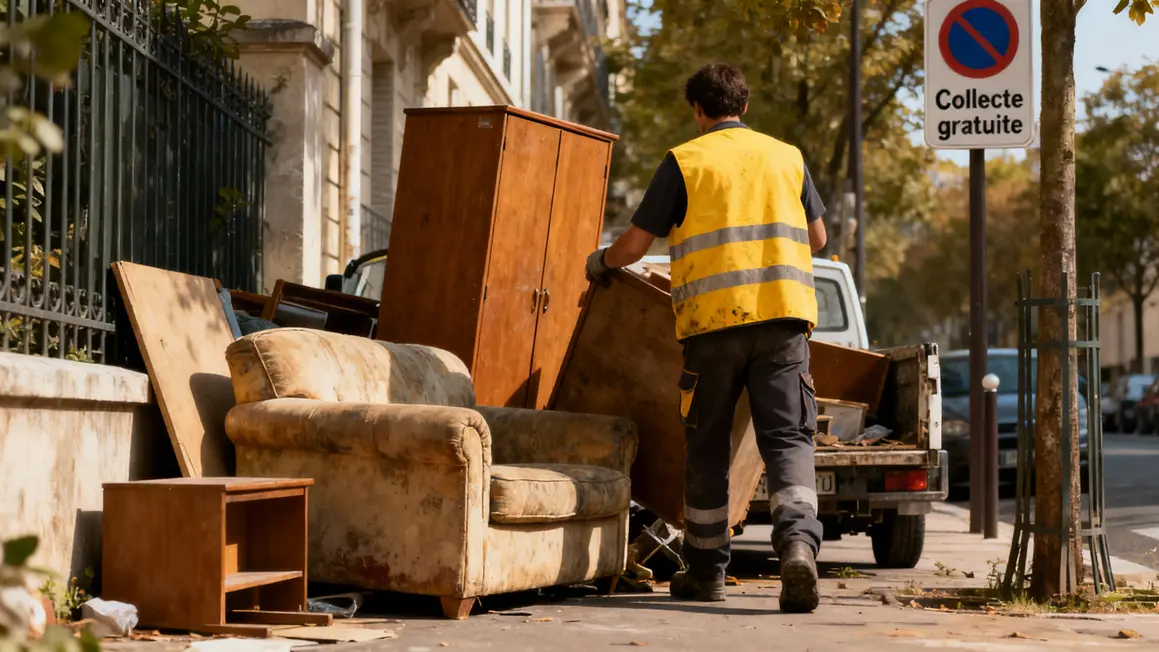 Agent enlève meubles lors de la collecte gratuite