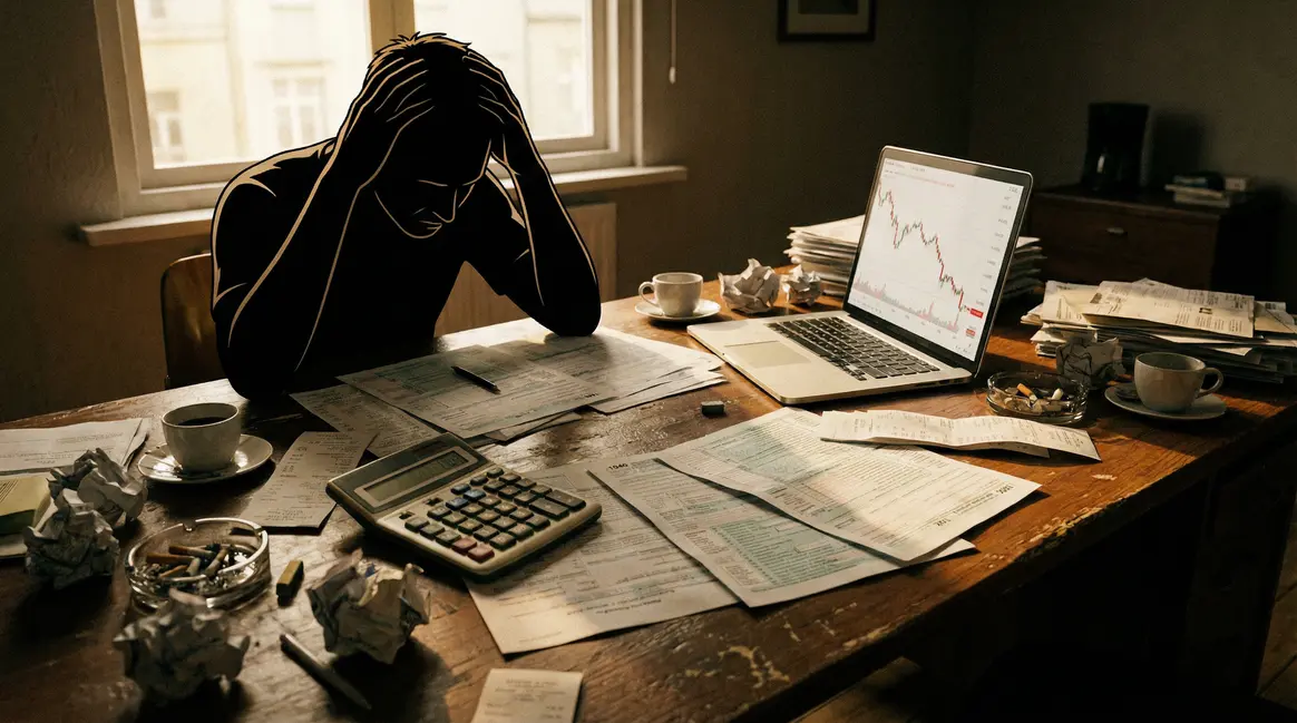 Image contrôle fiscal bureau avec papiers, calculatrice, graphique ordinateur, personne anxieuse