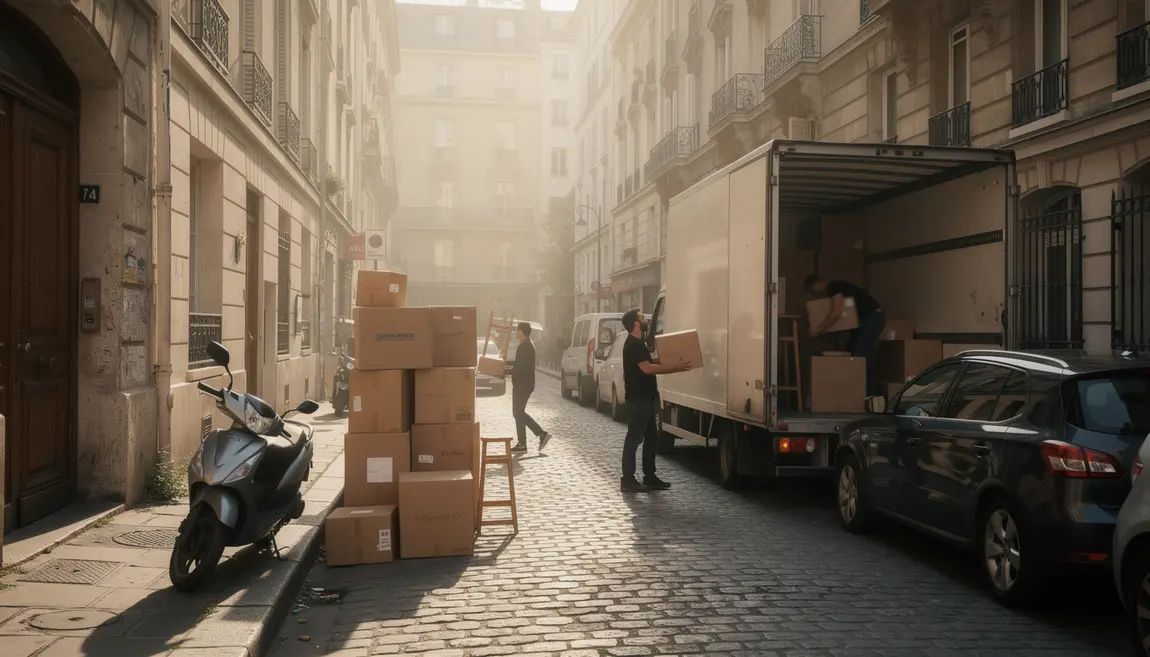Camion de demenagement Quartier Latin rue Paris