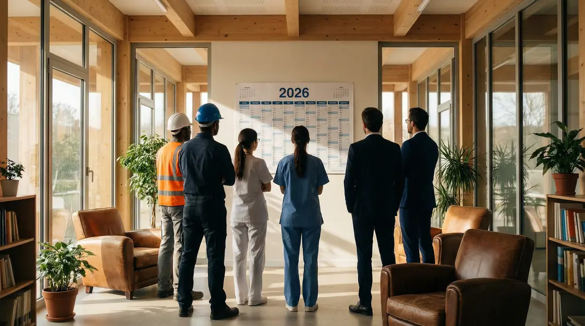 Travailleurs devant calendrier retraite 2026 en France