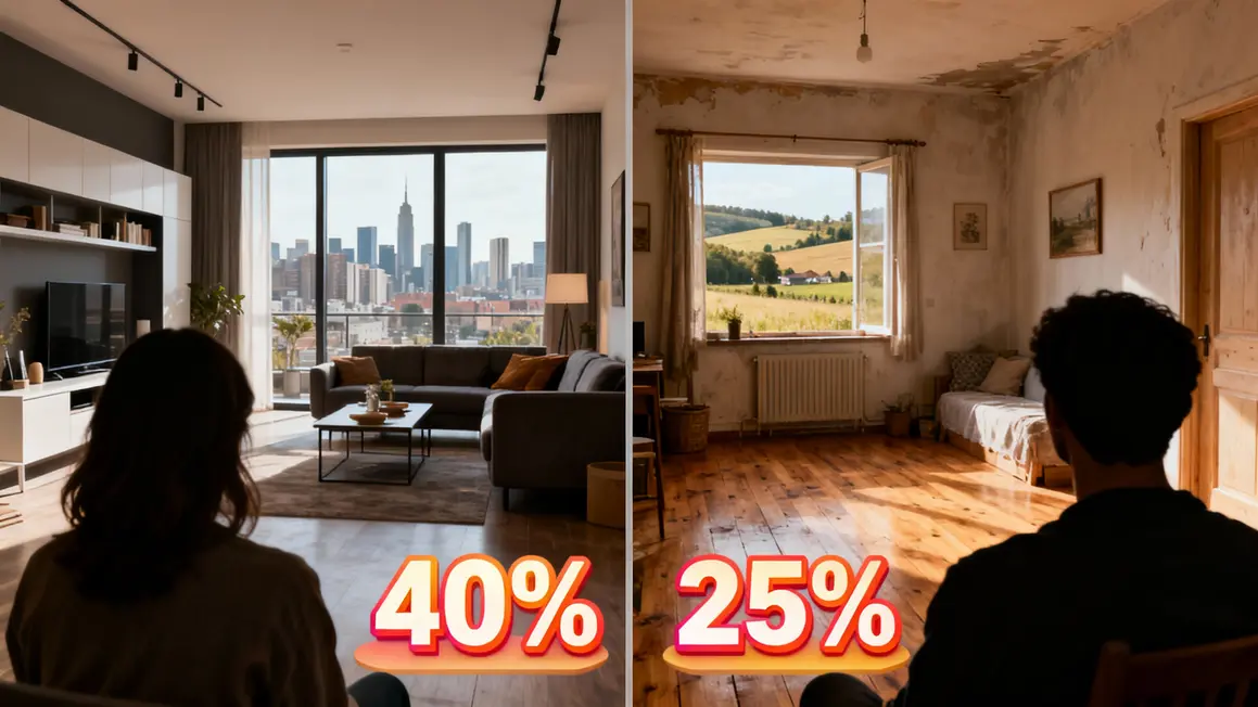 Deux logements, 40 pourcent ville, 25 pourcent campagne, épargne 500 euros