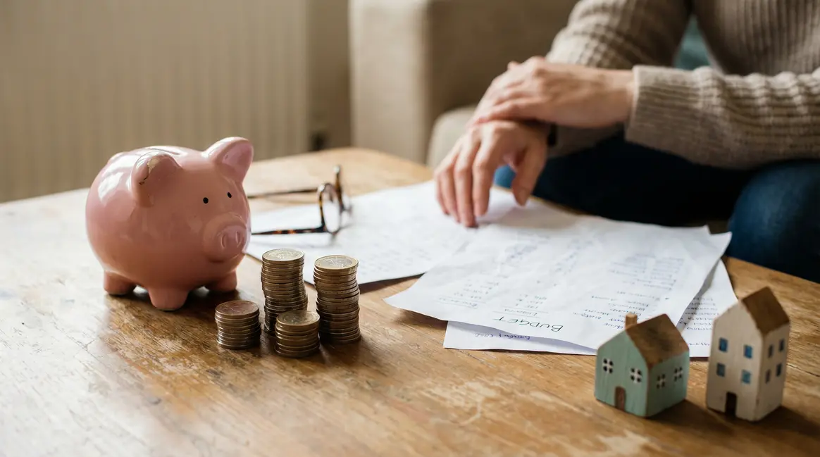 Tirelire, pièces et maisons pour illustrer l'épargne 500 euros
