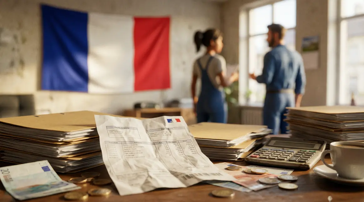 fiche de paie d'un fonctionnaire avec calculatrice drapeau france