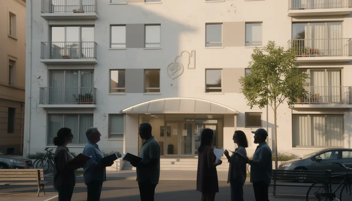 Silhouettes diverses devant immeuble moderne fusion Pact Arim Soliha