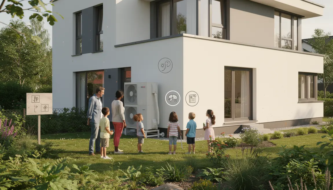 Maison moderne pompe à chaleur air eau sous le soleil groupe aides 2025