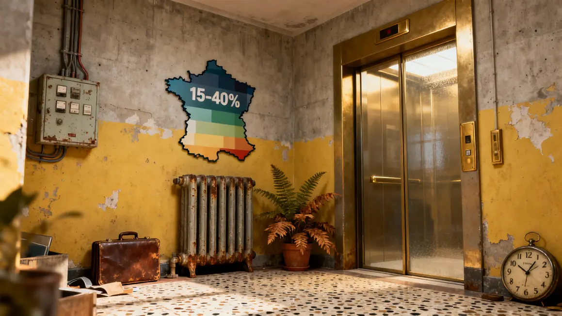 Hall immeuble ascenseur ancien radiateur carte France charges