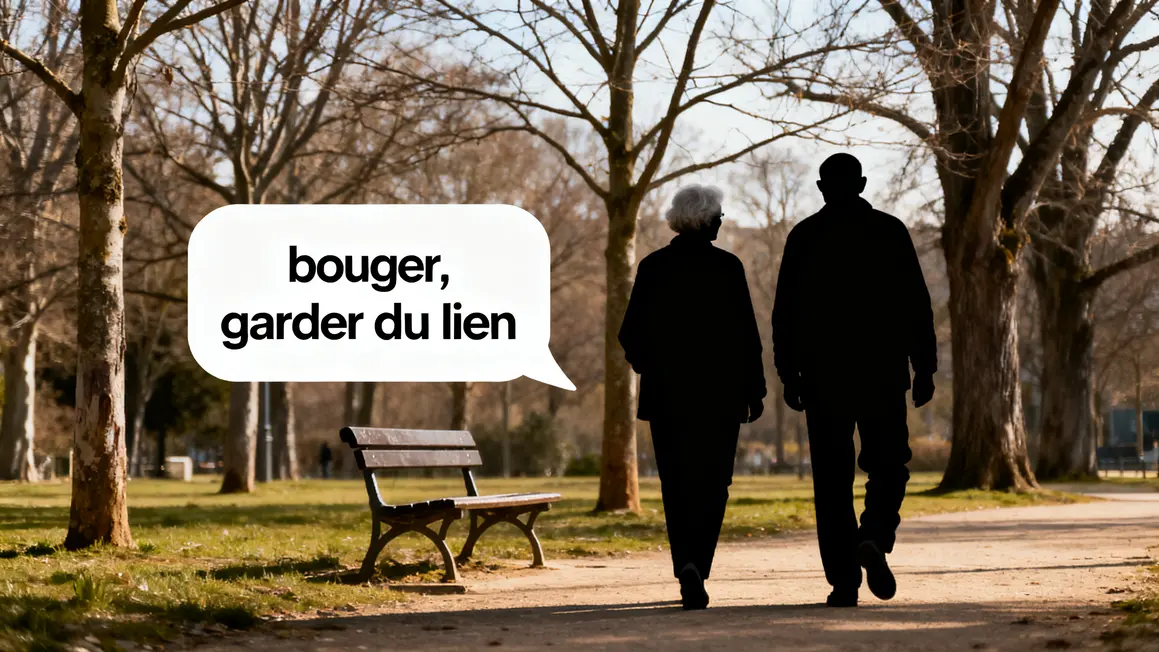 Silhouettes seniors partageant temoignage bouger garder lien