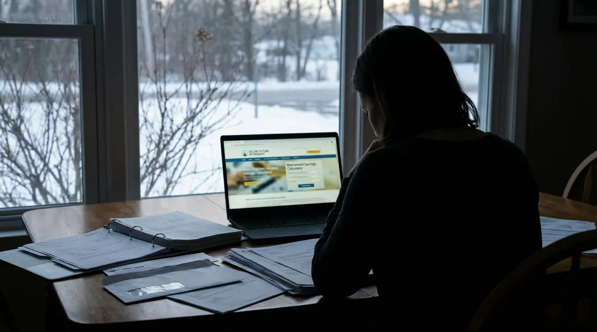 Femme retraite avec documents administratifs ordinateur