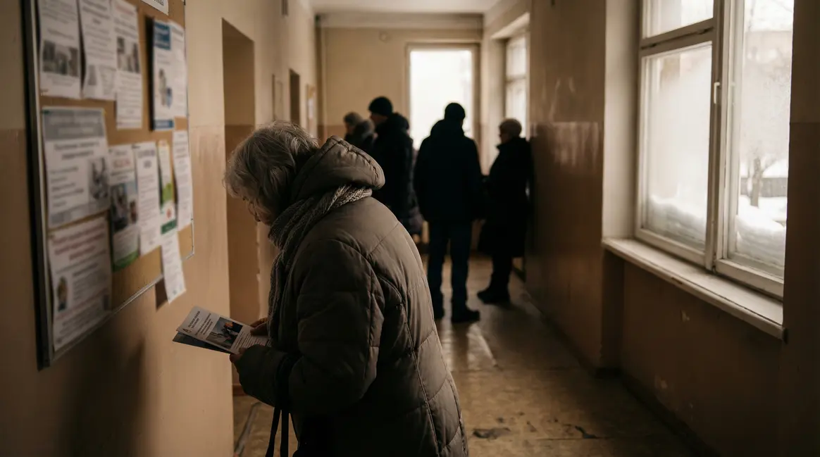 retraitée consulte brochure vente à soi-même dans permanence habitat
