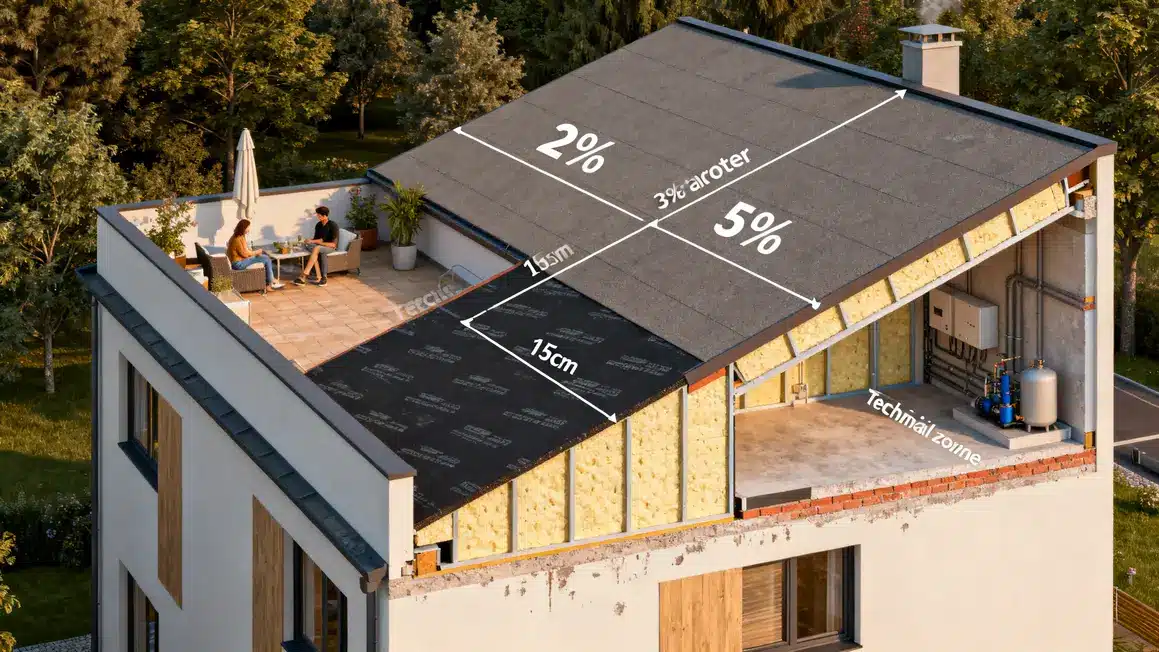 coupe toit plat membrane et acrotere