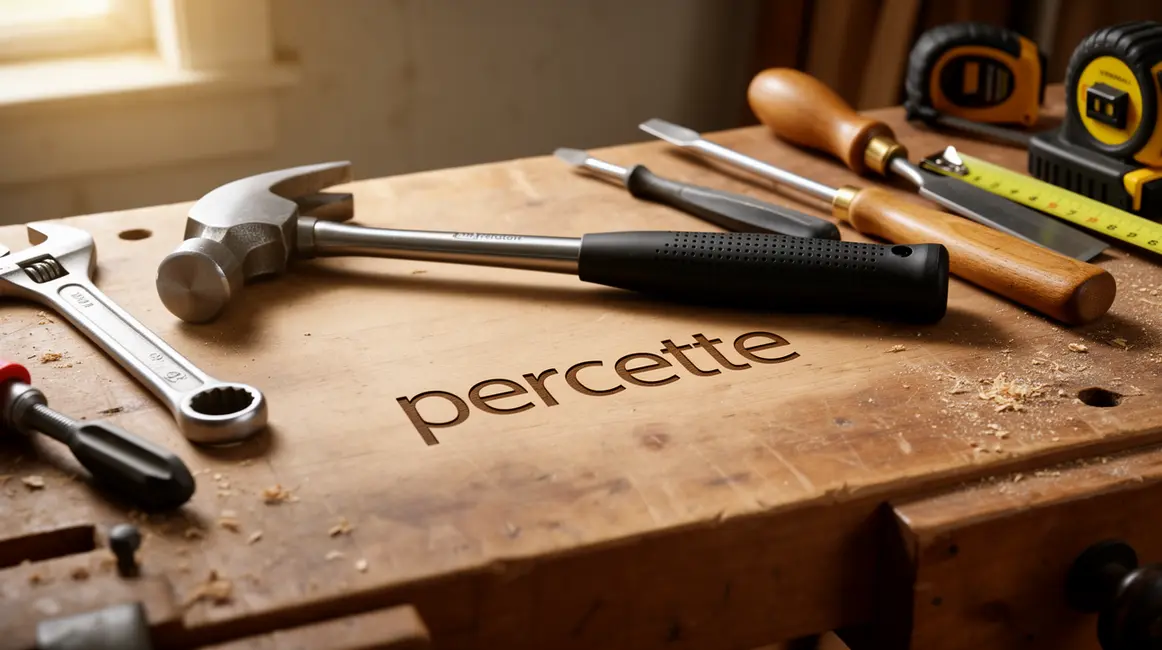outil percette posé sur une table de travail bois