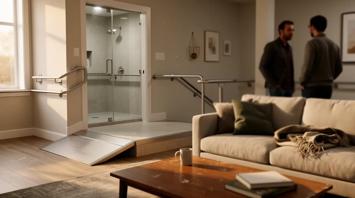 adaptation du domicile salon avec rampes et douche italienne