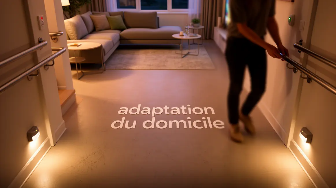 Salon moderne adaptation du domicile avec barre d'appui et veilleuses