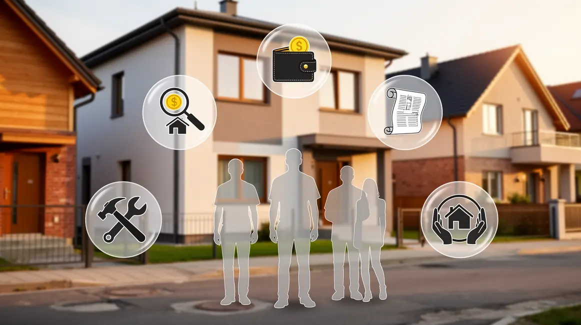 aides logement etapes cles silhouettes devant maison