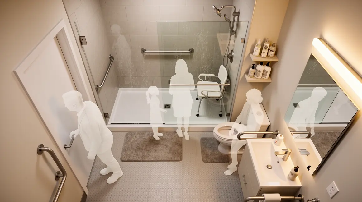 Salle de bain accessible avec aides senior sécurisées