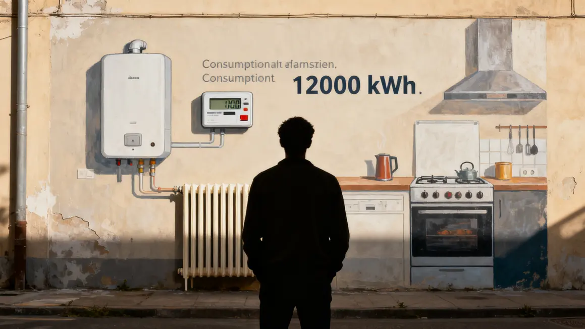 Silhouette devant tableau consommation energie compteur 12000 kWh
