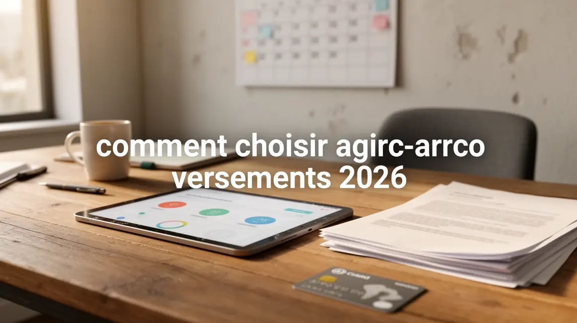 Bureau versements agirc-arrco 2026 avec tablette, calendrier, documents