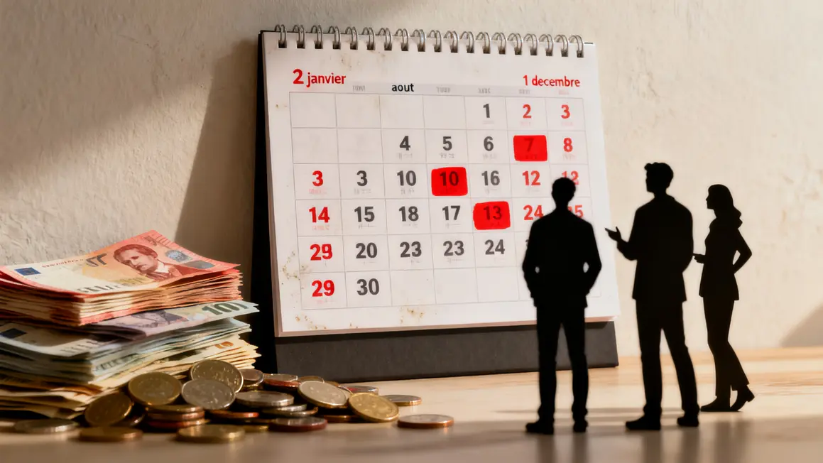 Calendrier agirc-arrco 2026 avec dates en surbrillance et argent