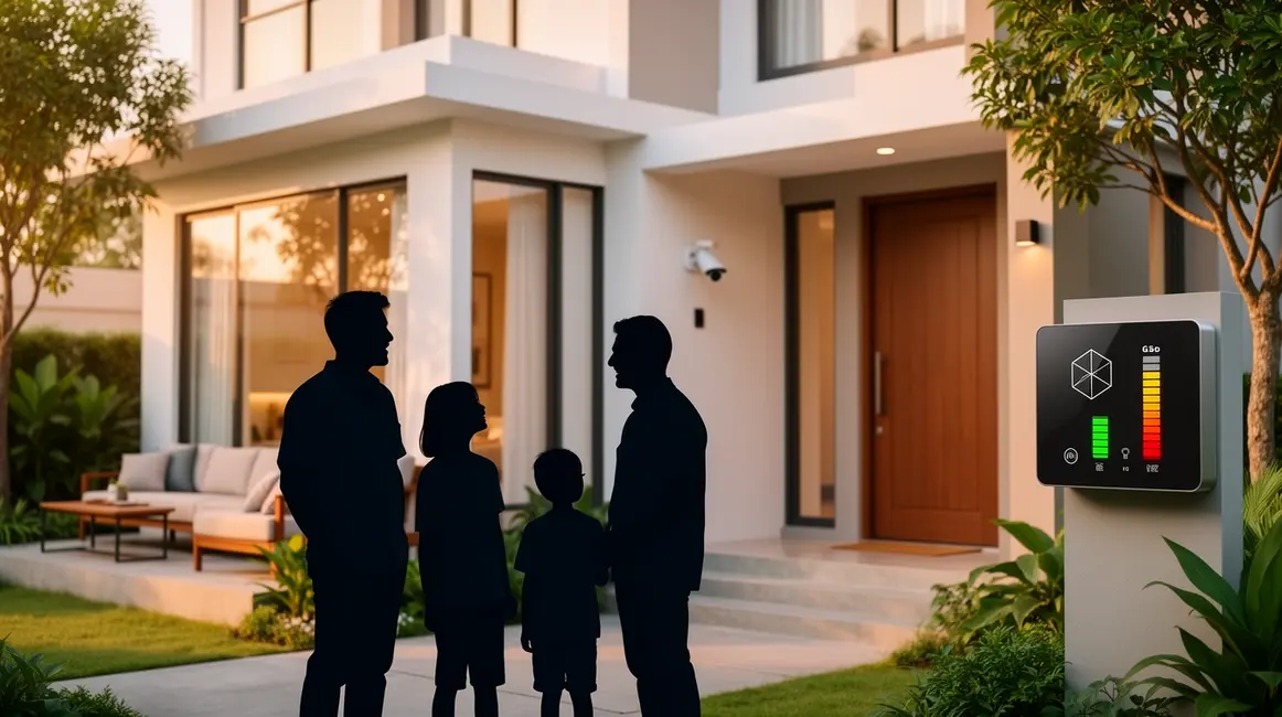 Famille discutant devant maison moderne pour comment choisir son habitation sans se tromper en 2026