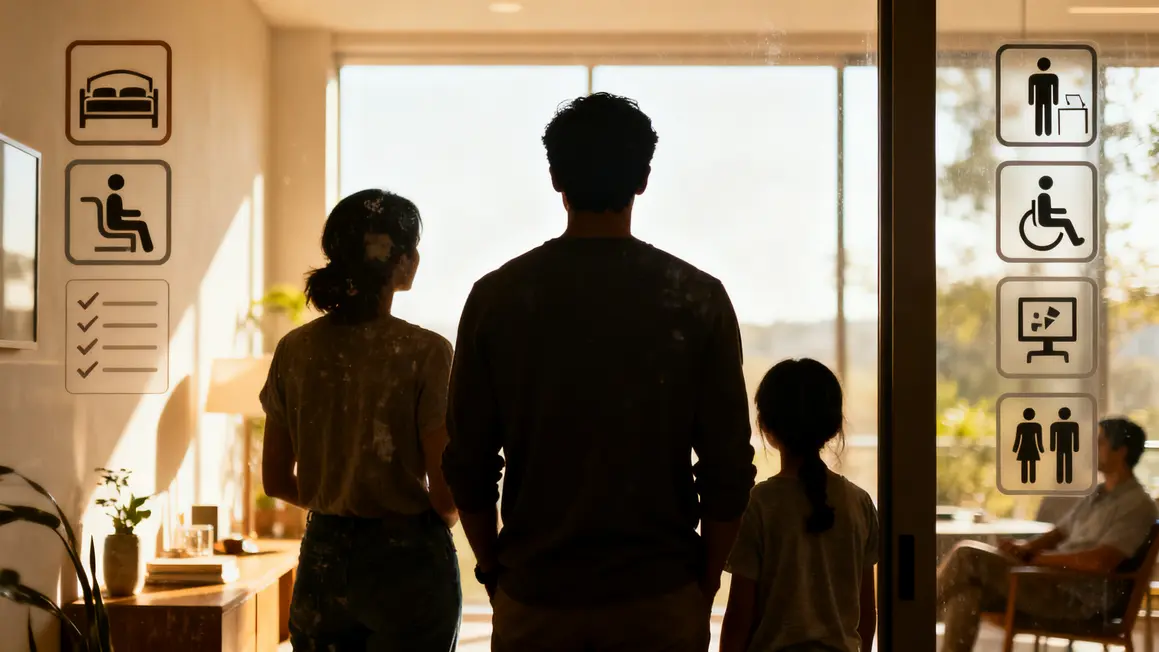 Scène famille réfléchissant besoins habitation 2026 checklist accessibilité