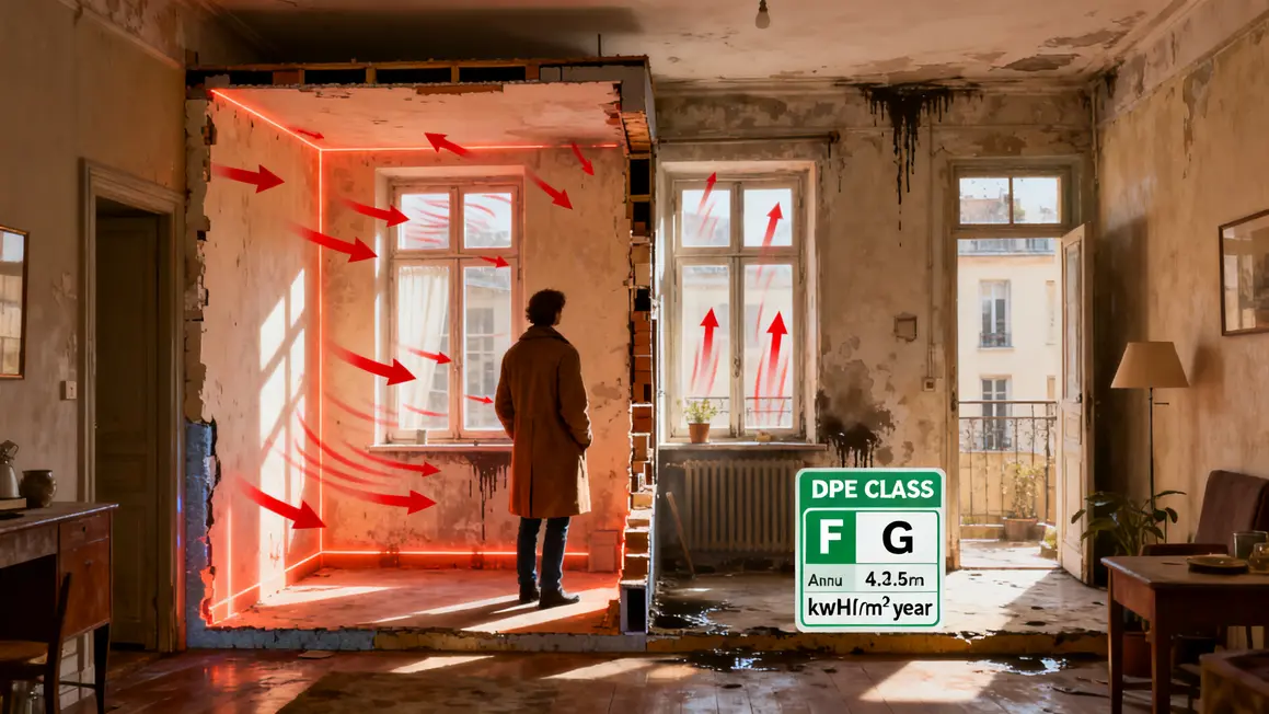 Déperditions chaleur et affichage DPE F ou G appartement ancien