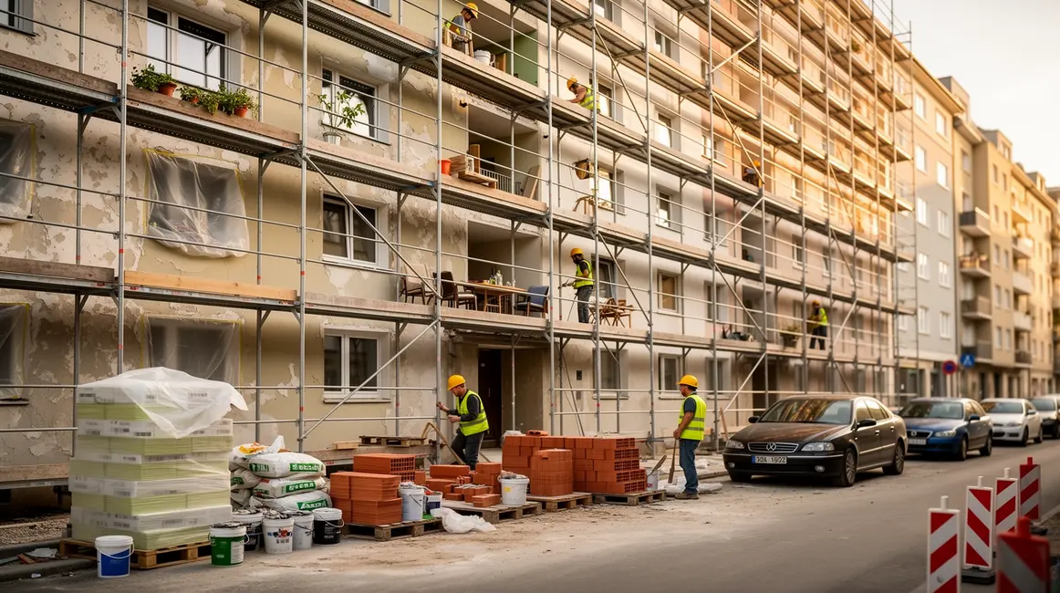 copropriete avec travaux immeuble en renovation echafaudages