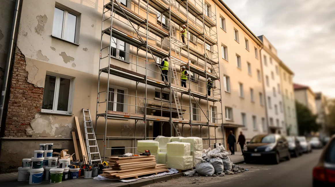 copropriete travaux immeuble echafaudage ouvriers