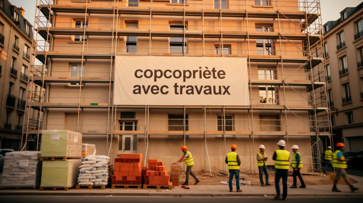 immeuble en copropriete renovation avec echafaudages et ouvriers