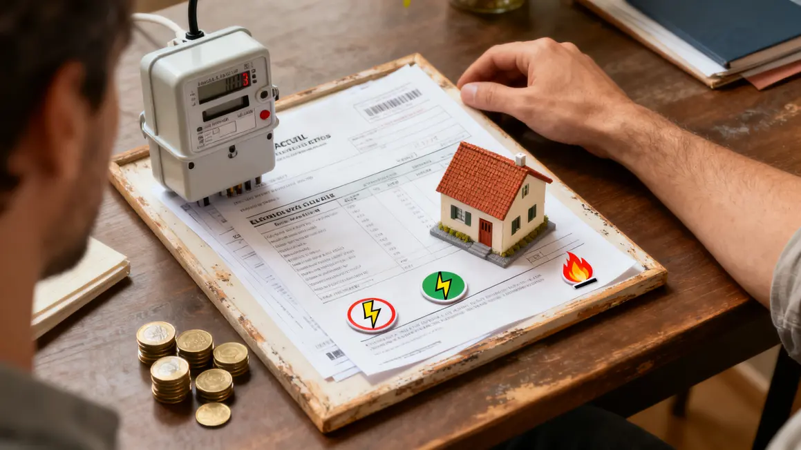 Table budget énergie : factures, compteur, mini-maison, pièces