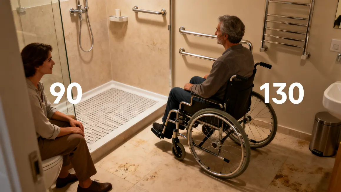 Douche italienne adaptée sol antidérapant fauteuil roulant