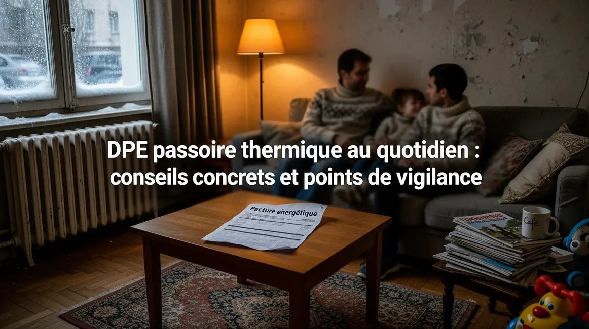 Salon modeste DPE passoire thermique, famille, condensation et facture énergie