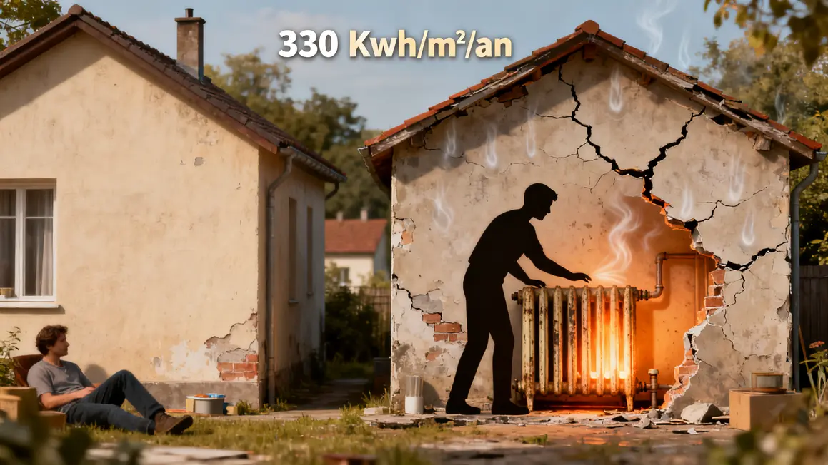 DPE passoire thermique maison dégradée radiateur ancien 330 kWh