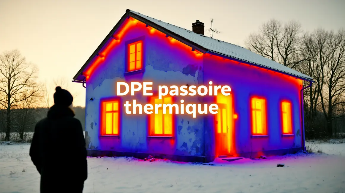 Photo réaliste DPE passoire thermique maison campagne hiver
