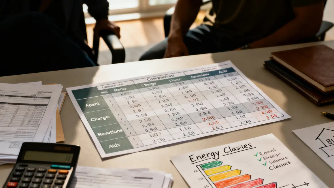 Tableau budget trois logements, aides, DPE