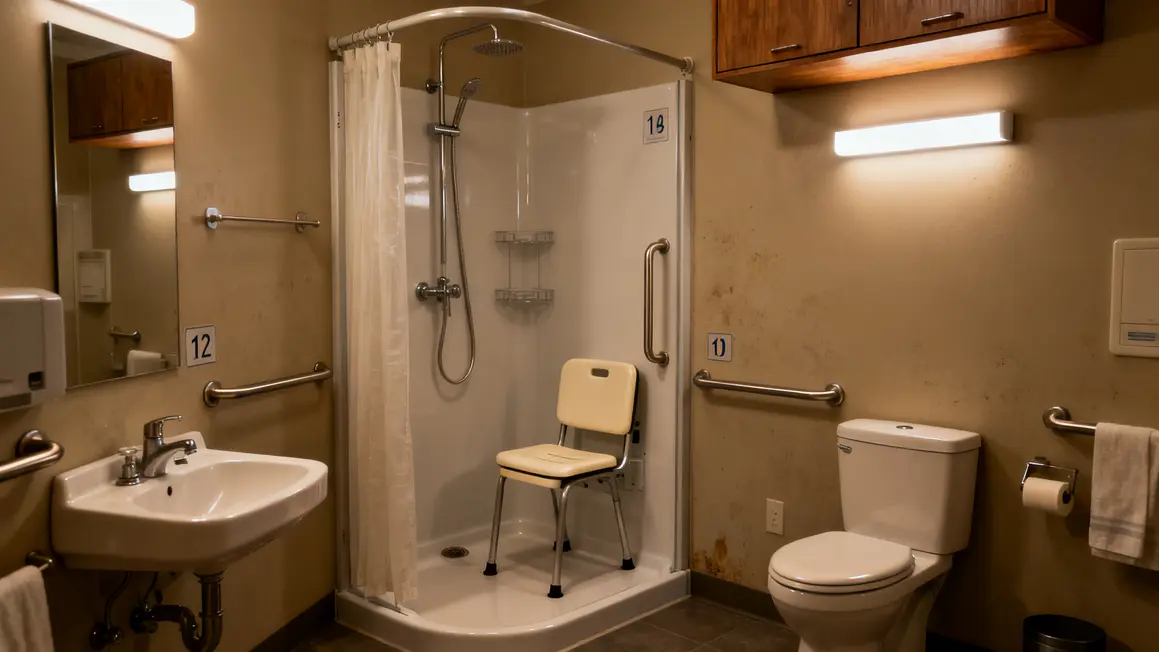 Plan salle de bains accessible avec équipements universels