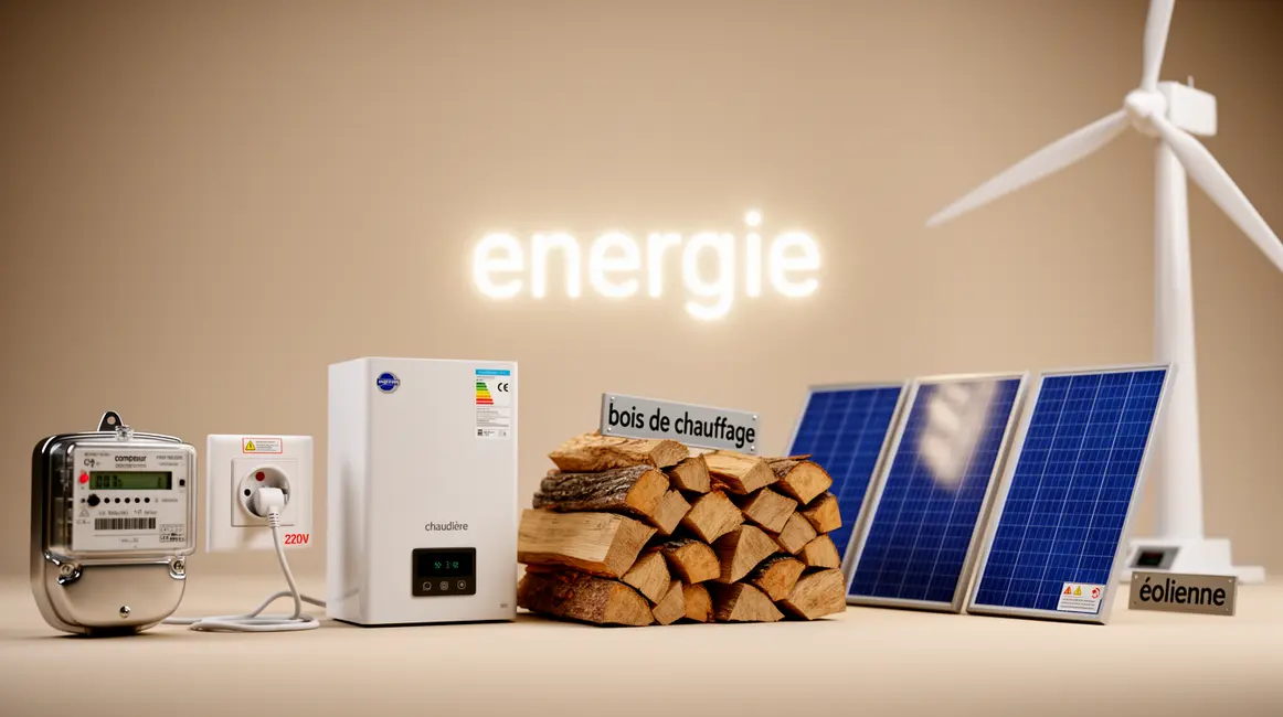 Visuel comparateur energie panneaux solaires eolienne compteur